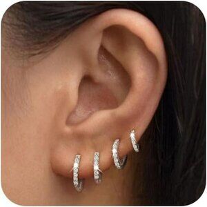 Silver hoop earrings set small lightweight hypoallergenic huggie hoops